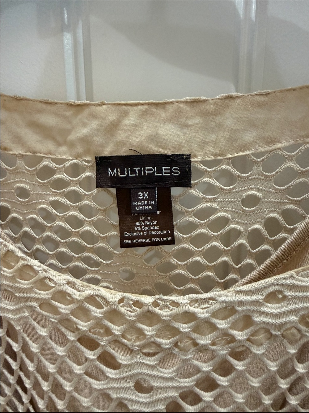 Multiples Beige Open-Weave Layered Shell 3x - Picture 2 of 4